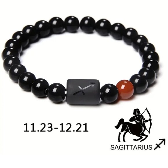 d'Vine Products Other - Sagittatius Zodiac Signs Charm Bracelet Natural 8mm Black Onyx Stone Beads